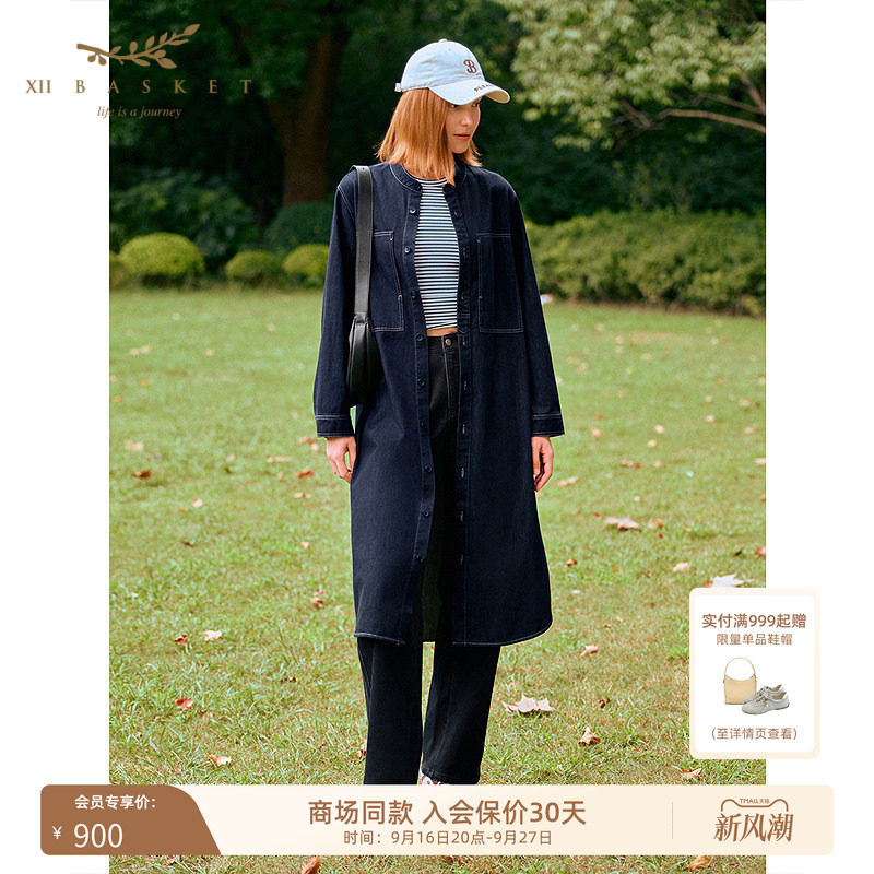 十二篮海军蓝牛仔风衣