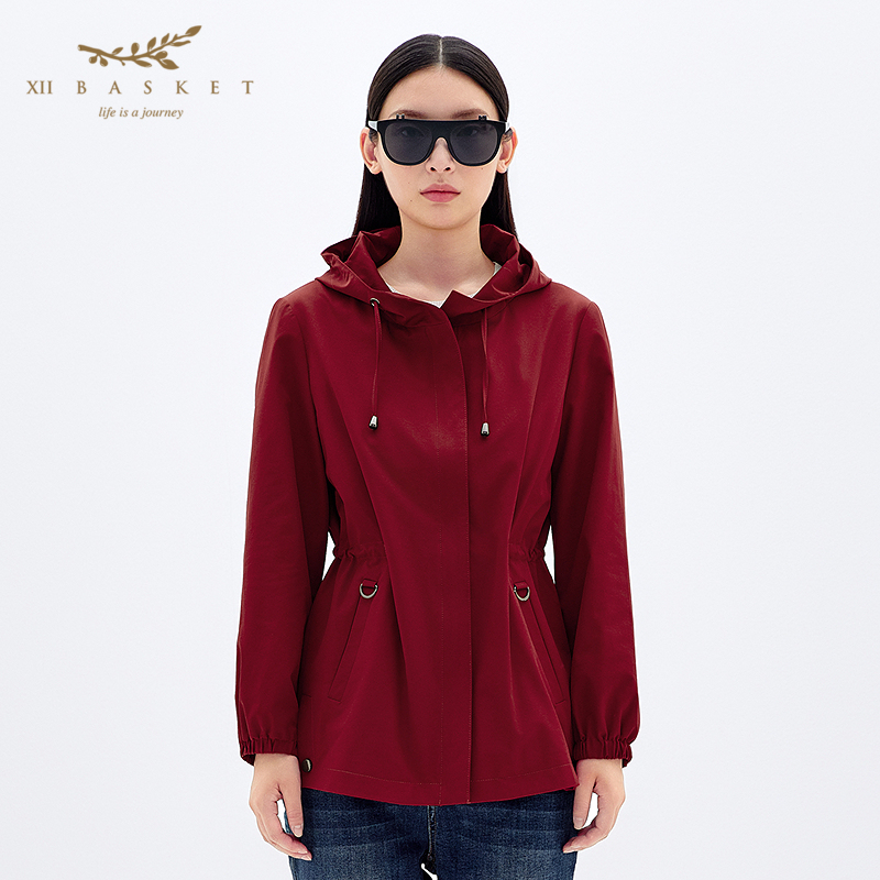 十二篮休闲连帽百搭抽绳收腰风衣