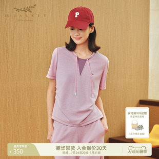 十二篮运动短袖T恤女显瘦轻薄吸汗透气设计感休闲上衣粉色夏季
