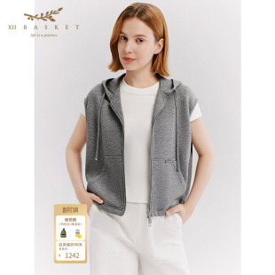 上衣 拉链卫衣马夹休闲廓形时尚 十二篮26春新款 连帽无袖