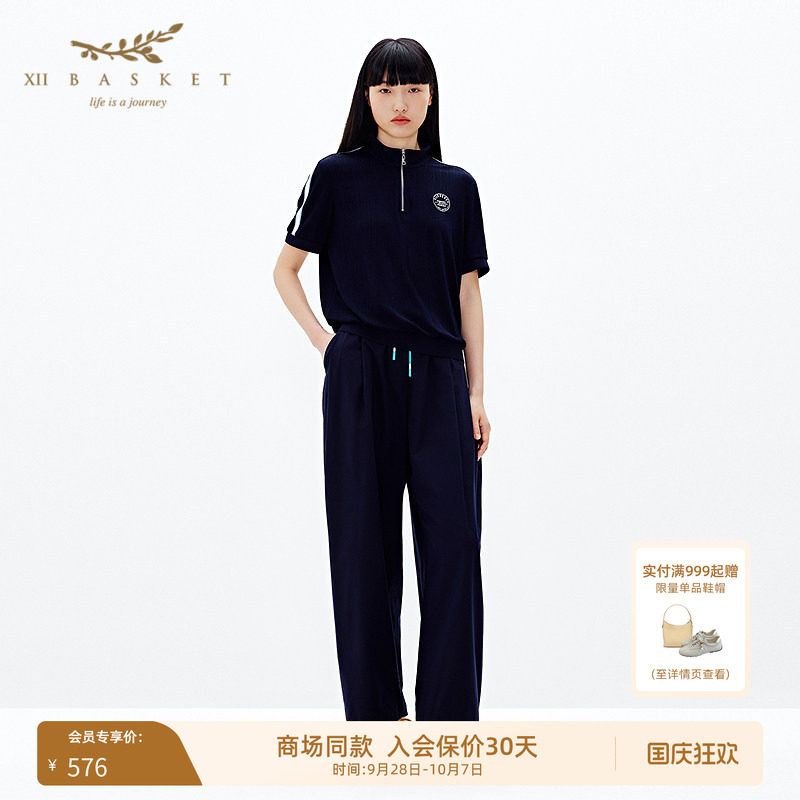 十二篮时尚半拉链立领醋酸上衣