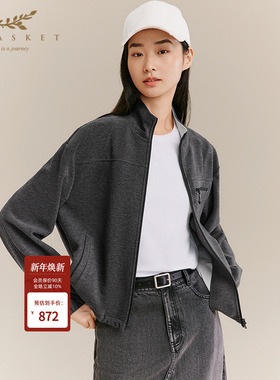 十二篮专选25冬新款时尚休闲运动舒适深灰色百搭通勤立领外套女