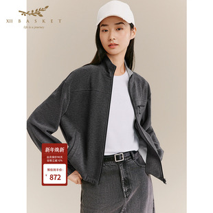 十二篮专选25冬新款 休闲运动舒适深灰色百搭通勤立领外套女 时尚