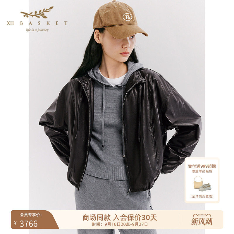 十二篮羊皮夹克女短款机车风真皮衣外套气质黑色春季