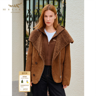 复古美拉德麂皮绒大衣翻领皮毛一体外套 十二篮冬季 100羊毛