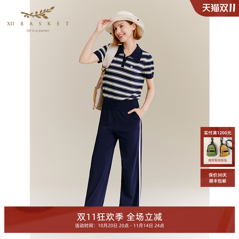 十二篮专选2025夏新款时尚运动透气舒适休闲天麻丝针织长裤子女