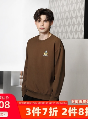 【专柜同款】FN自然感觉男秋厚圆领套头图案潮流长袖宽松T恤48313
