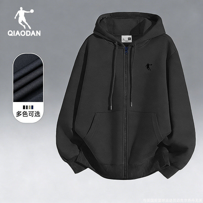 乔丹连帽卫衣男款2026春季新款深灰色上衣男青少年美式开衫运动服