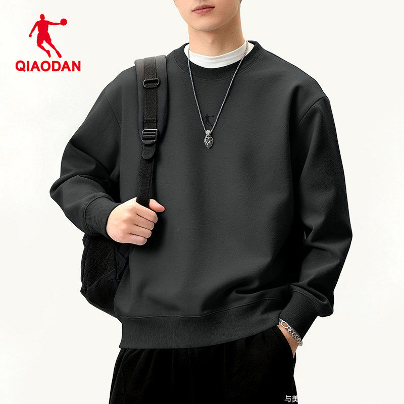 乔丹卫衣男款深灰色长袖内搭青少年运动上衣秋冬季新款圆领套头衫