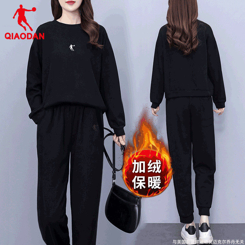 乔丹运动套装女加绒保暖大码胖mm遮肚显瘦女装2026春秋季运动服女