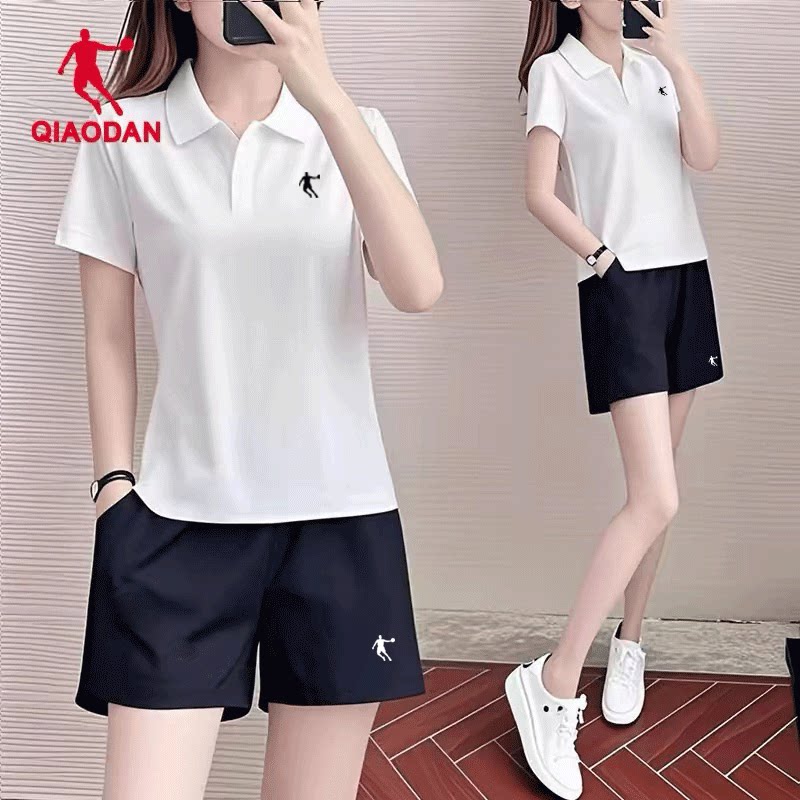 乔丹运动套装女POLO衫夏季官方正品套装宽松短袖短裤休闲两件套女