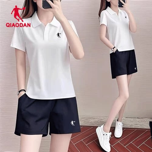 乔丹运动套装女POLO衫夏季官方正品套装宽松短袖短裤休闲两件套女