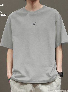 乔丹短袖男T恤夏季新款青少年美式灰色半袖潮牌男装跑步运动服男t