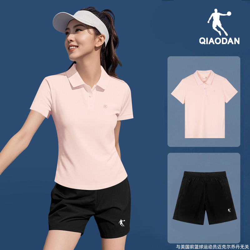 乔丹POLO衫运动套装女2025夏季新款短袖短裤两件套翻领透气运动服