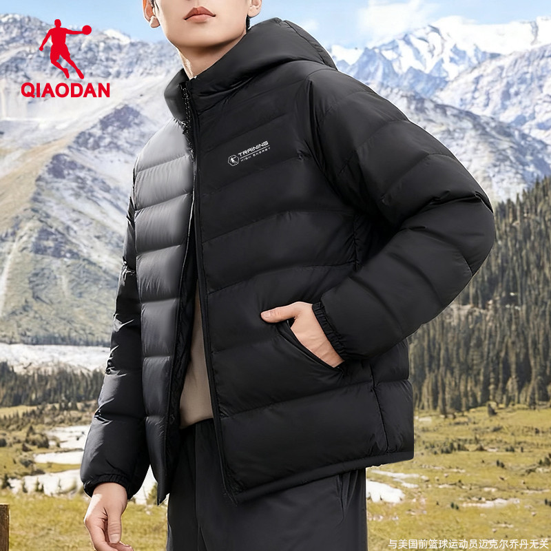 乔丹羽绒服男防泼水保暖连帽外套