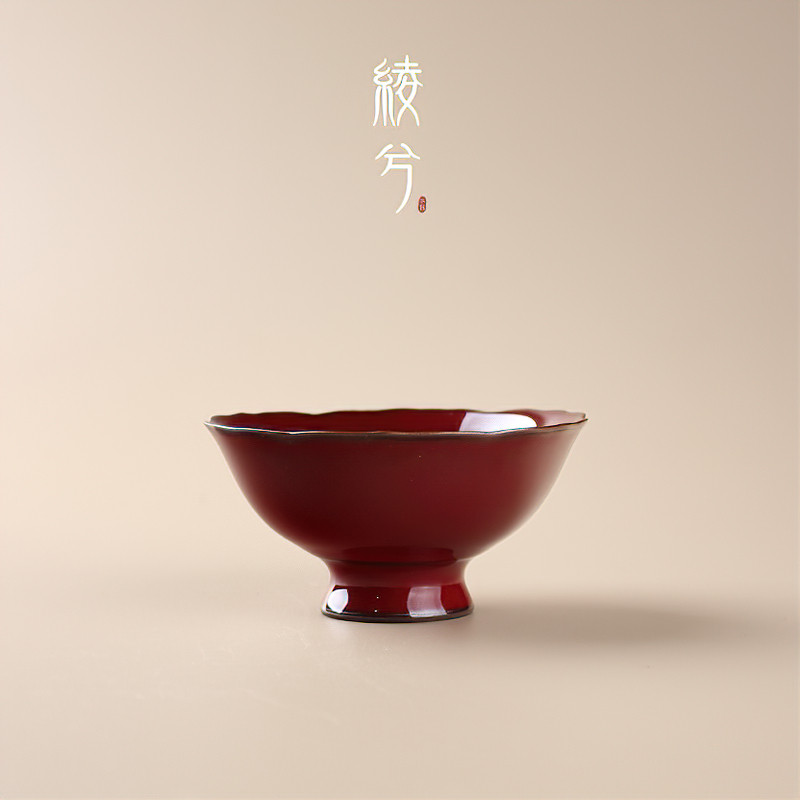 绫兮故宫红高足莲花杯主人杯红色品茗杯男女茶具喝茶水杯个性铁胎,餐饮具,茶杯,淘宝优惠券,粉丝福利购,淘宝优惠卷
