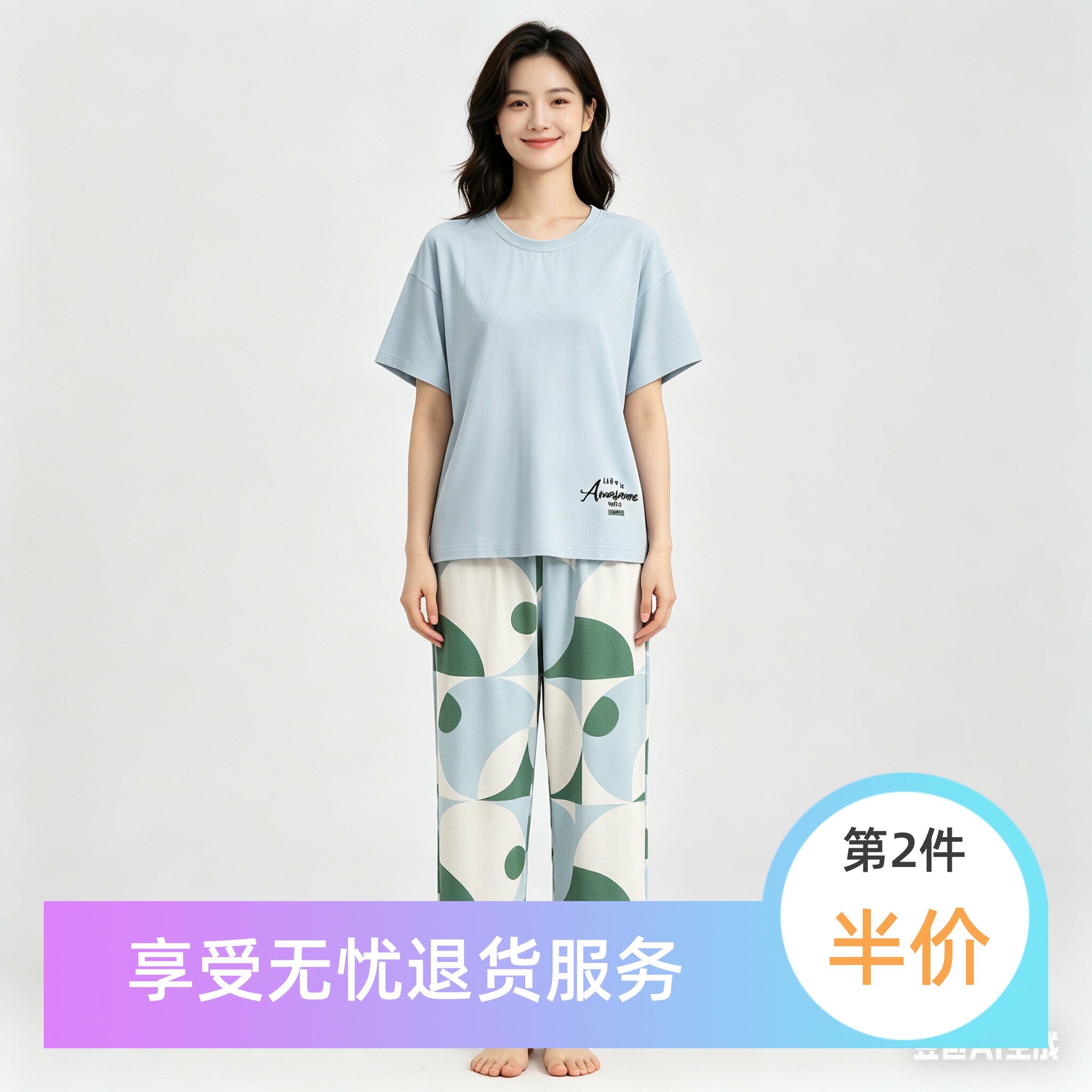 芬腾女士纯棉可外穿睡衣套装