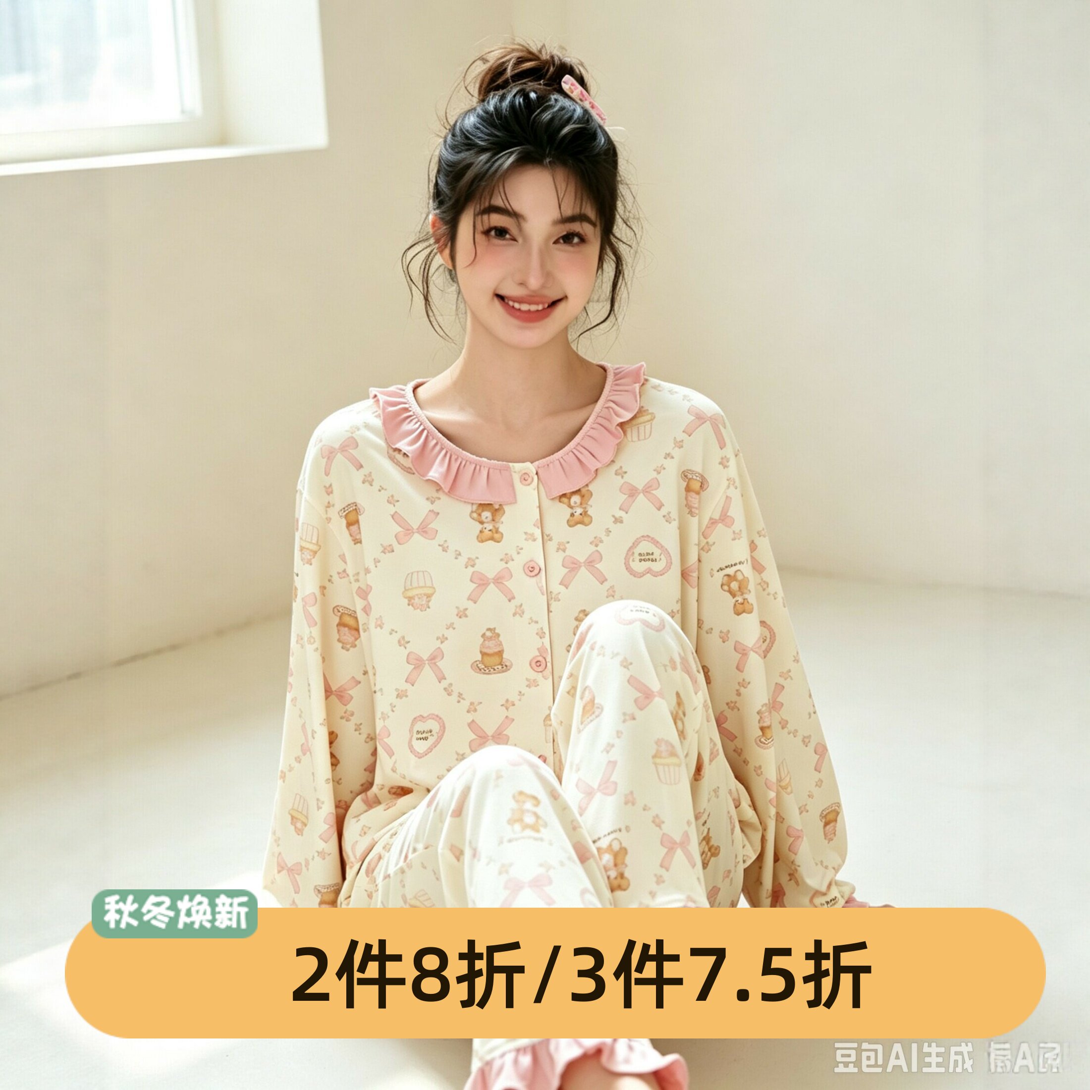芬腾女士纯棉甜美睡衣套装