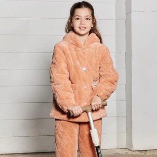 芬腾睡衣儿童冬季三层加厚夹棉女童家居服套装柔软可外穿专柜正品