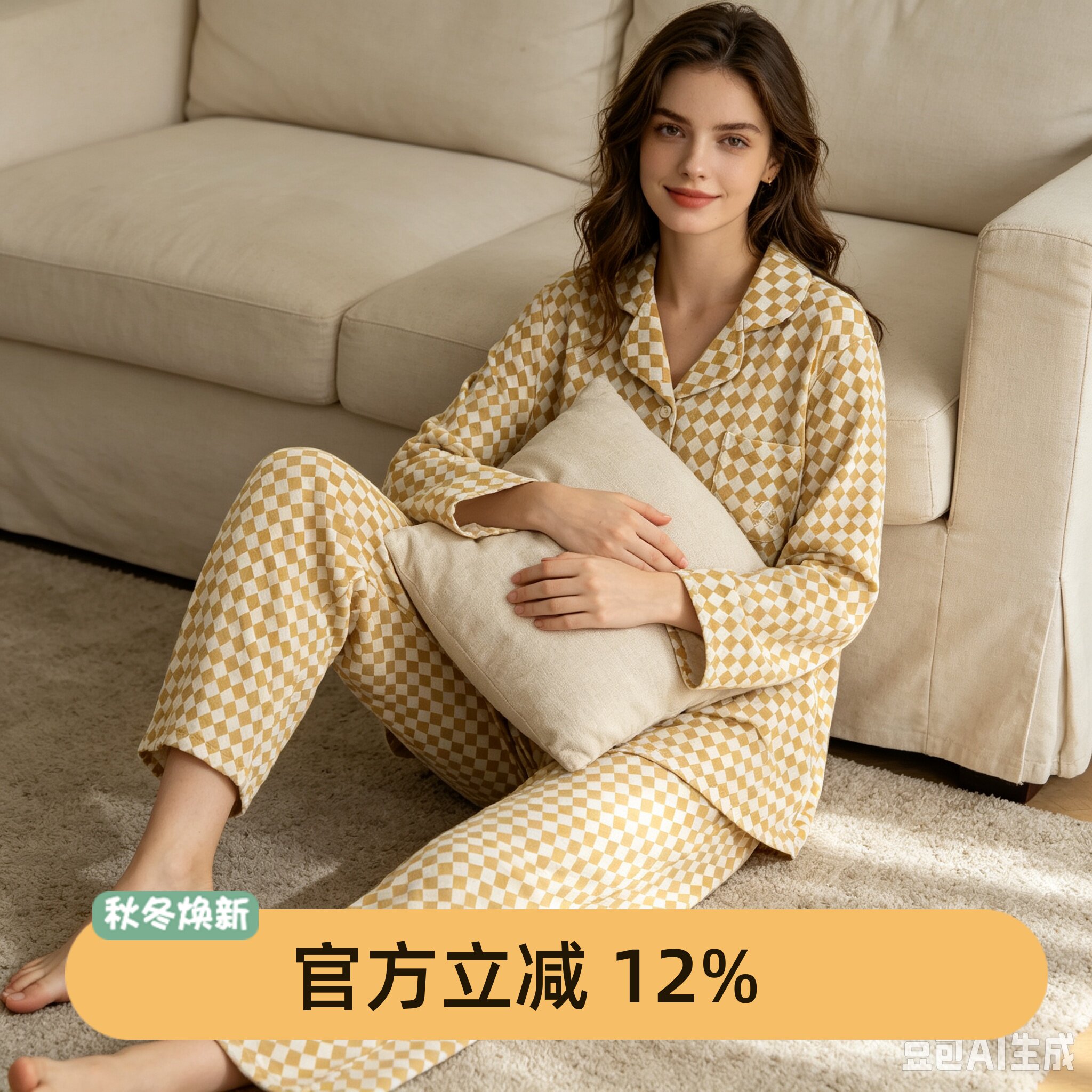 芬腾女士马丁棉长袖睡衣套装