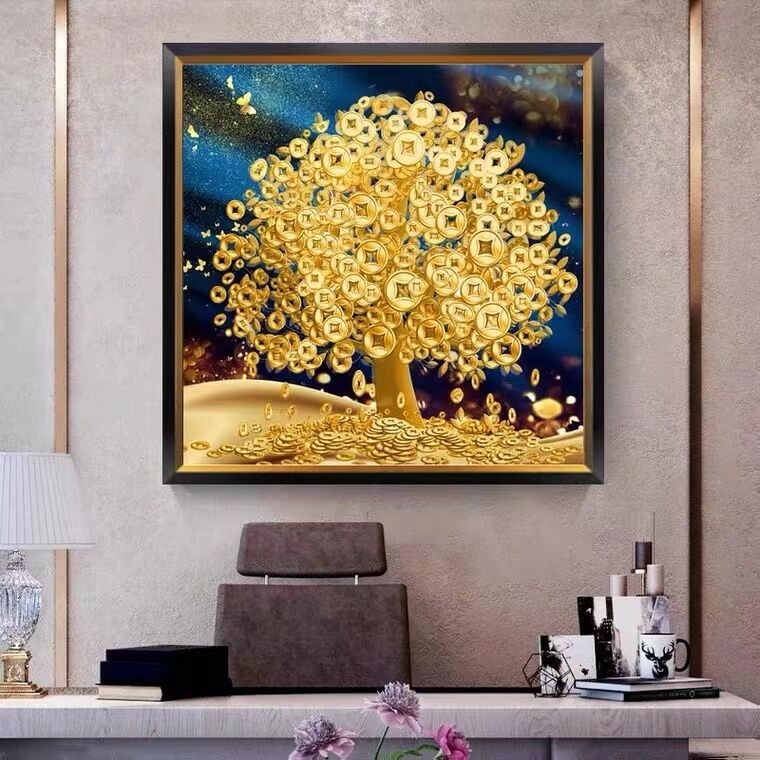 摇钱树十字绣线绣自己绣2025新款客厅发财树简约现代刺绣手工自绣