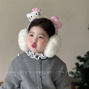 可爱豹纹kt猫毛绒耳罩儿童冬季保暖护耳加厚耳套女童拍照卡通耳暖