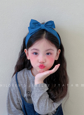 韩国秋冬蓝色蝴蝶结发箍女童发饰简约百搭时尚头箍女宝宝发卡头饰