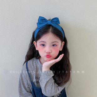 韩国秋冬蓝色蝴蝶结发箍女童发饰简约百搭时尚 头箍女宝宝发卡头饰