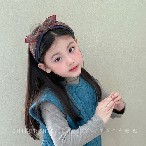 女童学院风圆点撞色宽边发箍