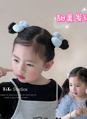 宝宝充棉蓝色碎花蝴蝶结发圈儿童花朵弹力头绳扎马尾皮筋爱心头绳