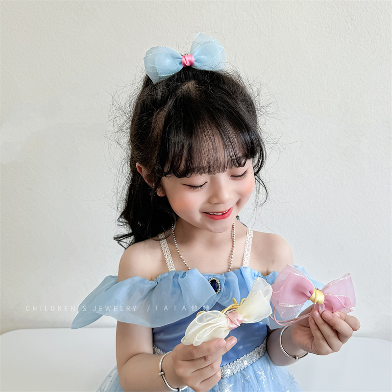 夏季多巴胺粉色网纱蝴蝶结儿童发圈女孩公主扎头发仙美丸子头头绳