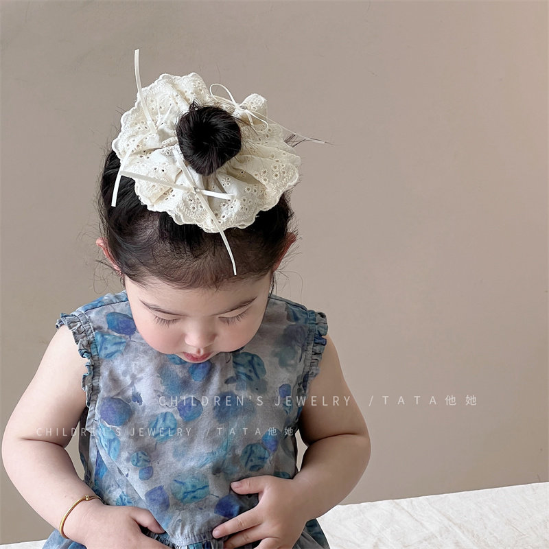 韩版米色蕾丝花边大肠发圈儿童发饰小女孩洋气扎头发皮筋发绳头绳