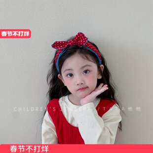 秋冬红色波点蝴蝶结发箍女童漂亮牛仔高颅顶甜美不勒头头箍发卡