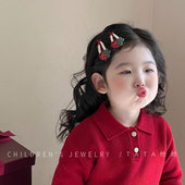 新年针织草莓猫咪发饰儿童发夹小女孩卡通头饰发卡BB夹对夹皮筋