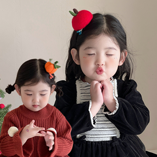 圣诞羊毛毡苹果发夹小女孩超萌橘子可爱头饰拍照道具发卡宝宝头饰