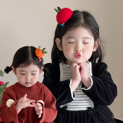 儿童羊毛毡苹果发夹超萌橘子