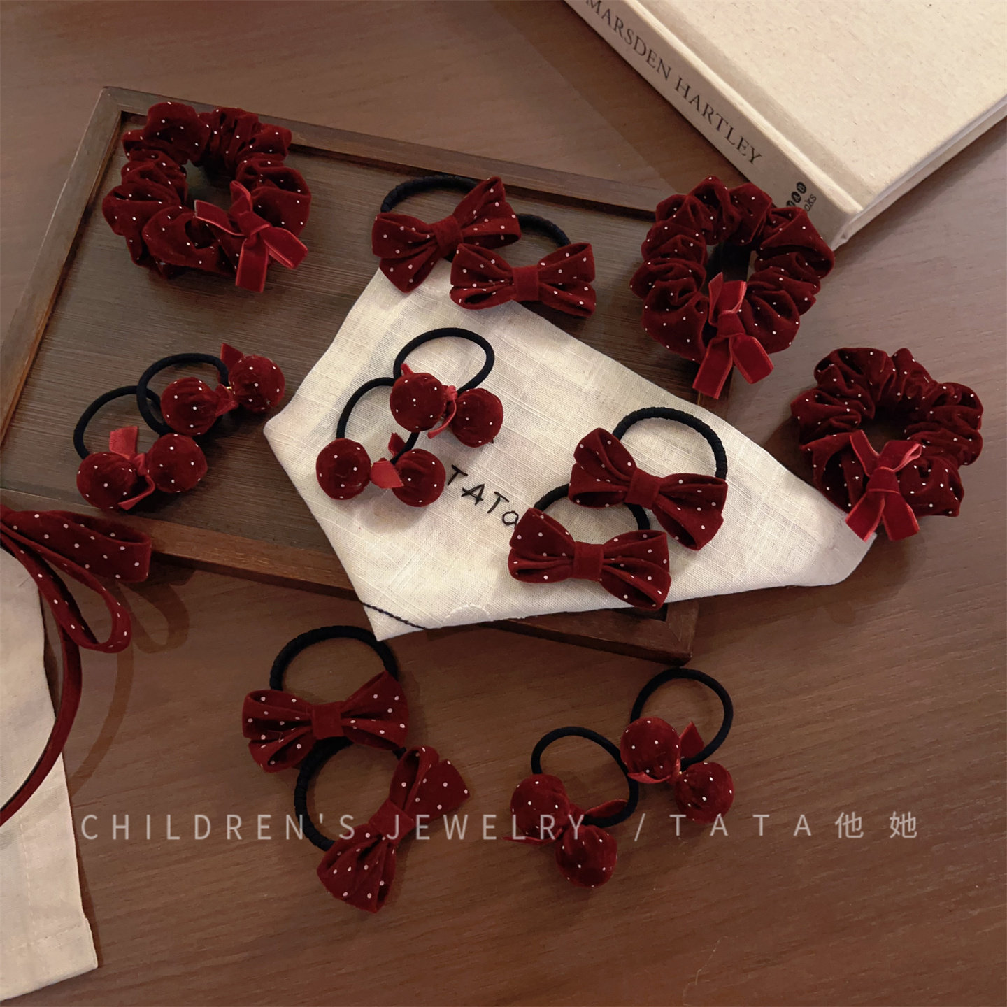 儿童新年植绒高弹力发圈头饰宝宝喜庆酒红波点蝴蝶结头绳发绳发箍,童装/婴儿装/亲子装,发饰,淘宝优惠券,粉丝福利购,淘宝优惠卷