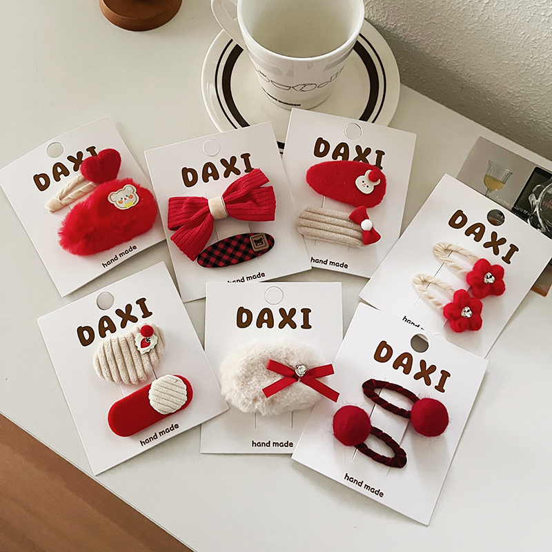 儿童秋冬新年喜庆大红蝴蝶结发夹