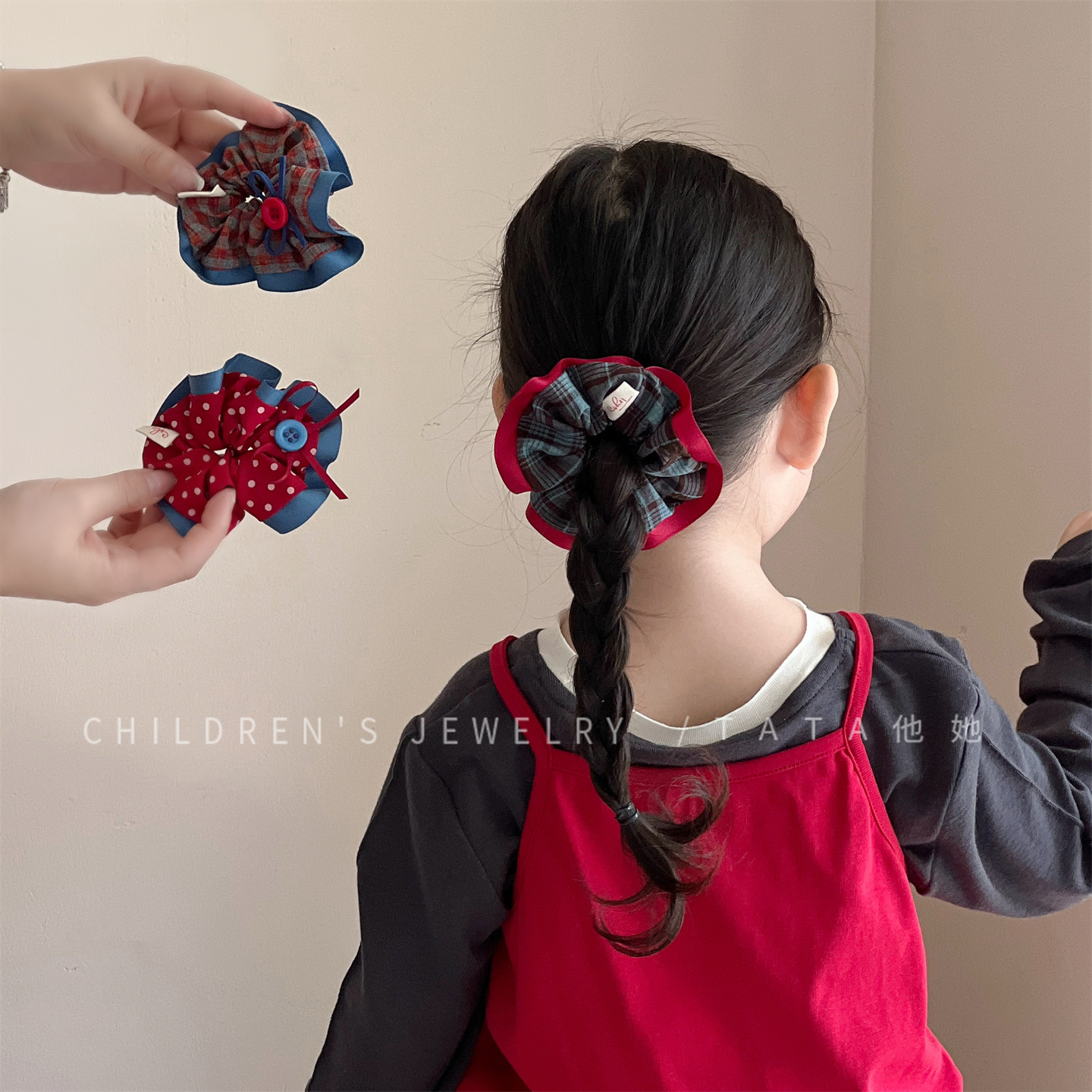 新年圣诞发饰格纹小肠发圈