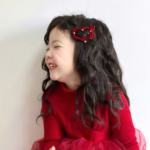 宝宝酒红丝绒星星爱心云朵儿童BB夹发卡边夹刘海夹前额秋冬发饰