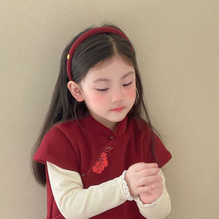 秋冬儿童新年红色丝绒细发箍小女孩防宝宝滑卡通不勤百搭头箍发饰