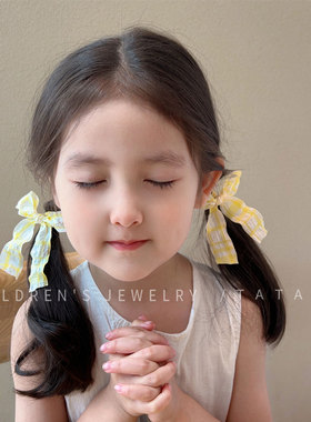 2026亮黄色系发圈韩系温柔儿童蝴蝶结头饰发绳女童田园风发圈发饰