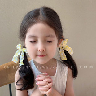 2025亮黄色系发圈韩系温柔儿童蝴蝶结头饰发绳女童田园风发圈发饰