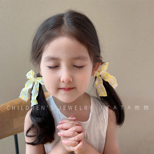 2025亮黄色系发圈韩系温柔儿童蝴蝶结头饰发绳女童田园风发圈发饰