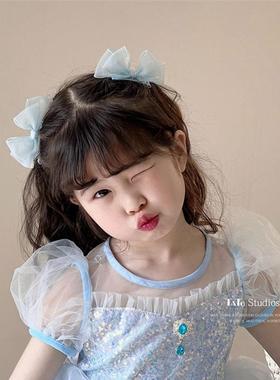公主蓝色系发饰儿童网纱蝴蝶结发夹宝宝仙气洋气对夹女童侧边发卡