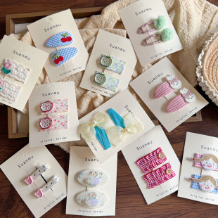 宝宝可爱格子小熊樱桃发夹发卡边夹刘海夹女童bb夹夹子发饰头饰