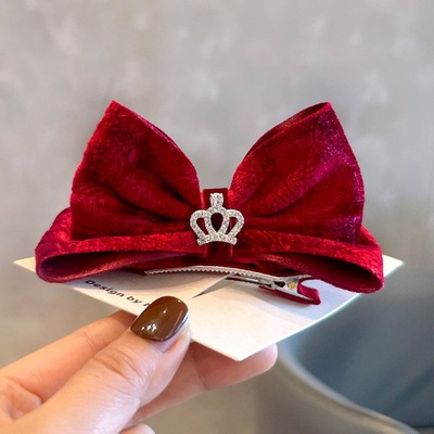 韩国进口儿童发夹新年款红色丝绒