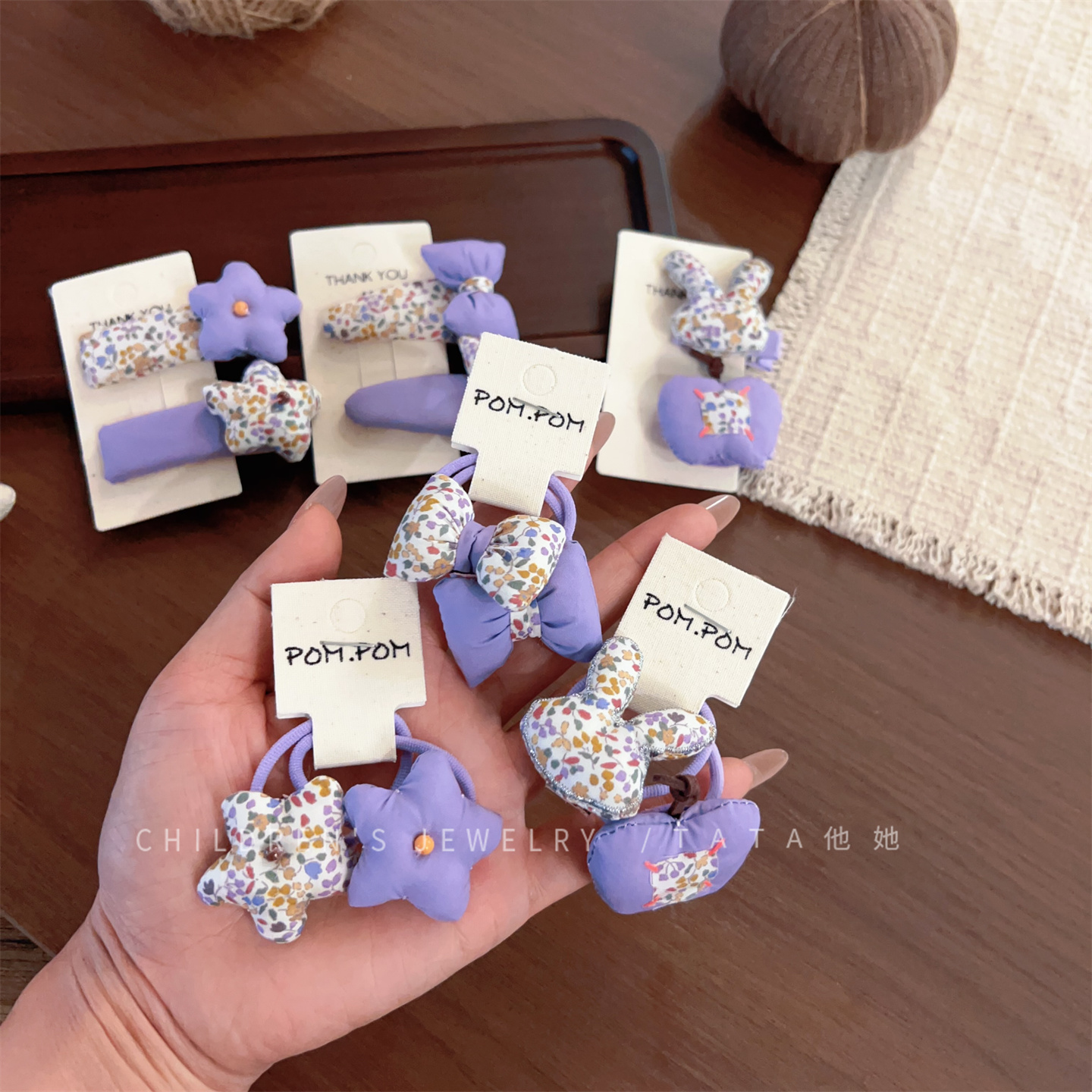 韩版碎花发夹女童甜美蝴蝶结发圈