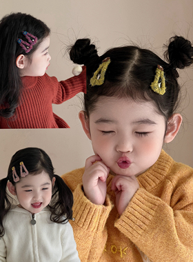 紫色甜美花朵侧边夹25秋冬复古三角毛线缠绕发夹碎发整理bb夹发卡