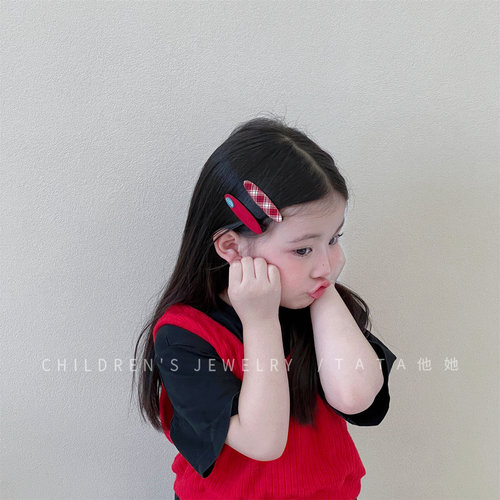 红色2026年复古格纹蝴蝶结发夹